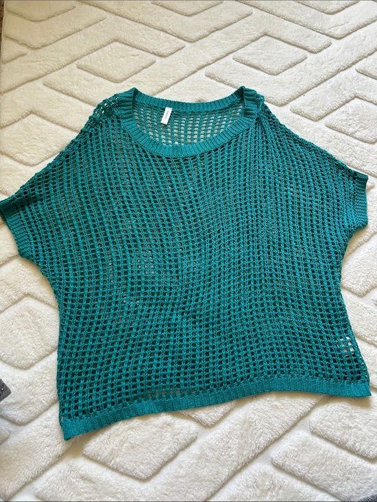 Sweaters - Teal Open-Knit Boxy Sweater Top